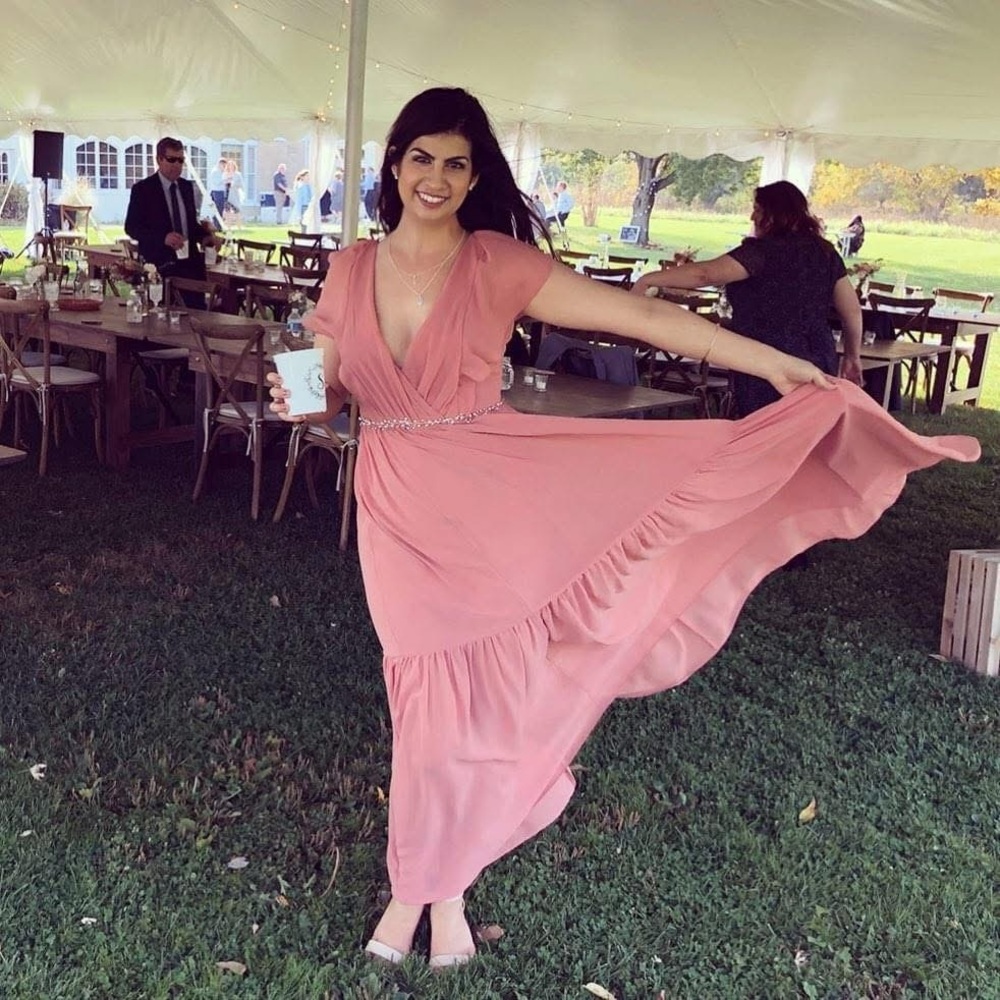 Vera Wang Pale Pink/Orange Ruffled Maxi Dress